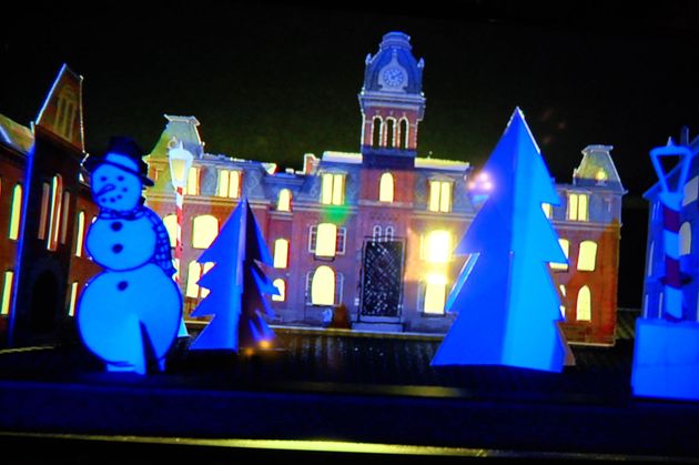 Woodburn Circle cut-outs with blue lighting